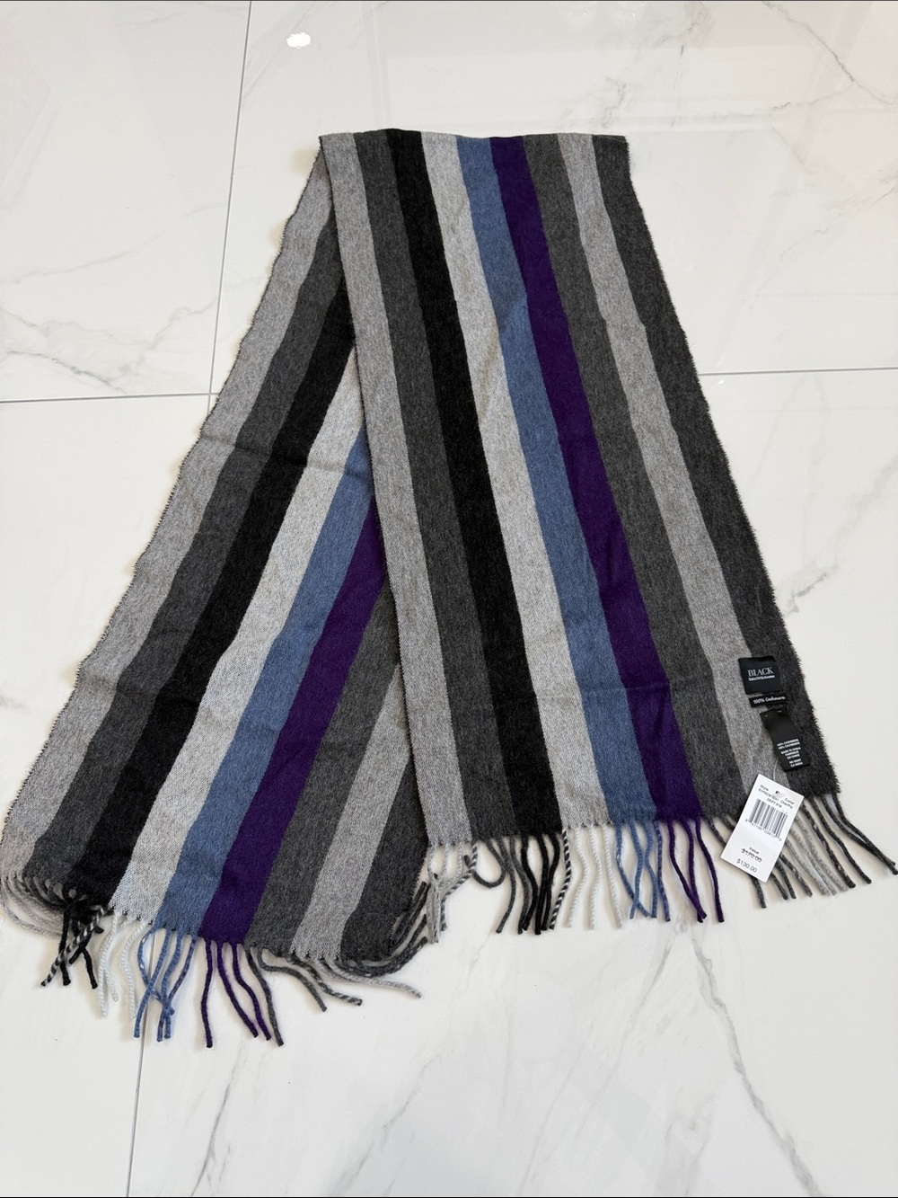 Saks Fifth Avenue Gray, Black, Blue & Purple Striped Wool Scarf